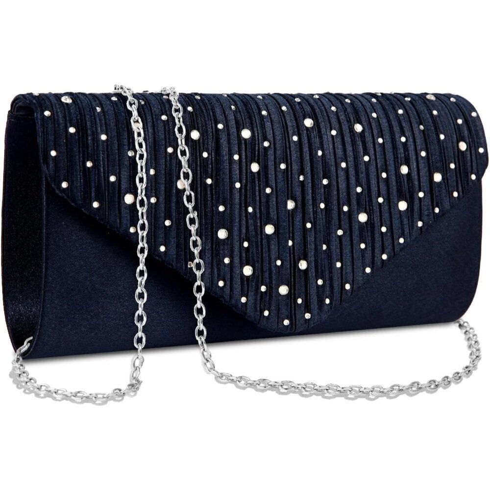 Women’s Satin Clutch Bag Rhinestone Evening Purse Formal Bridal Accessories